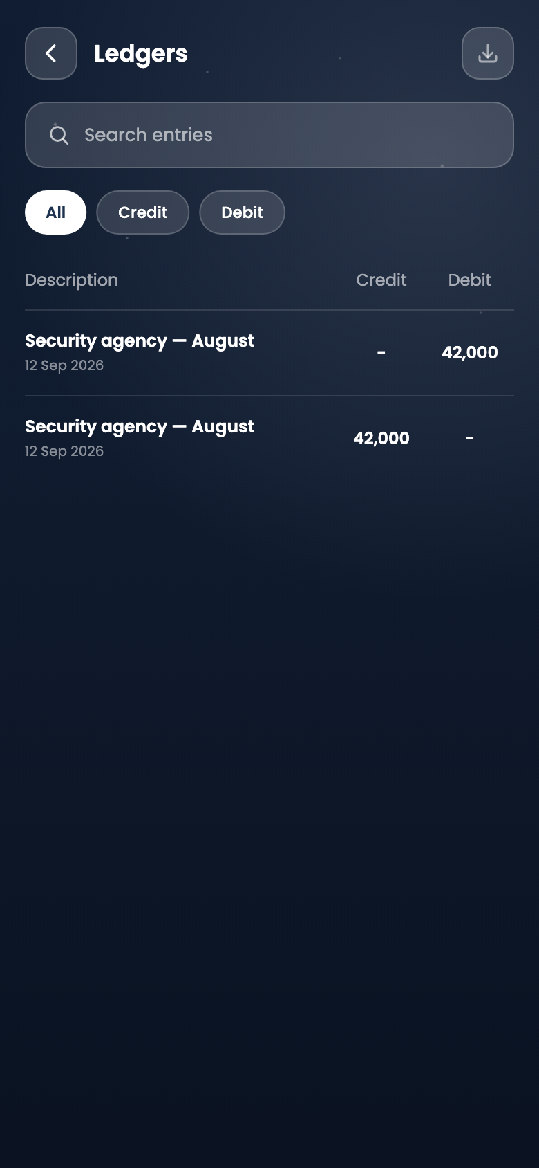 Ledger with export