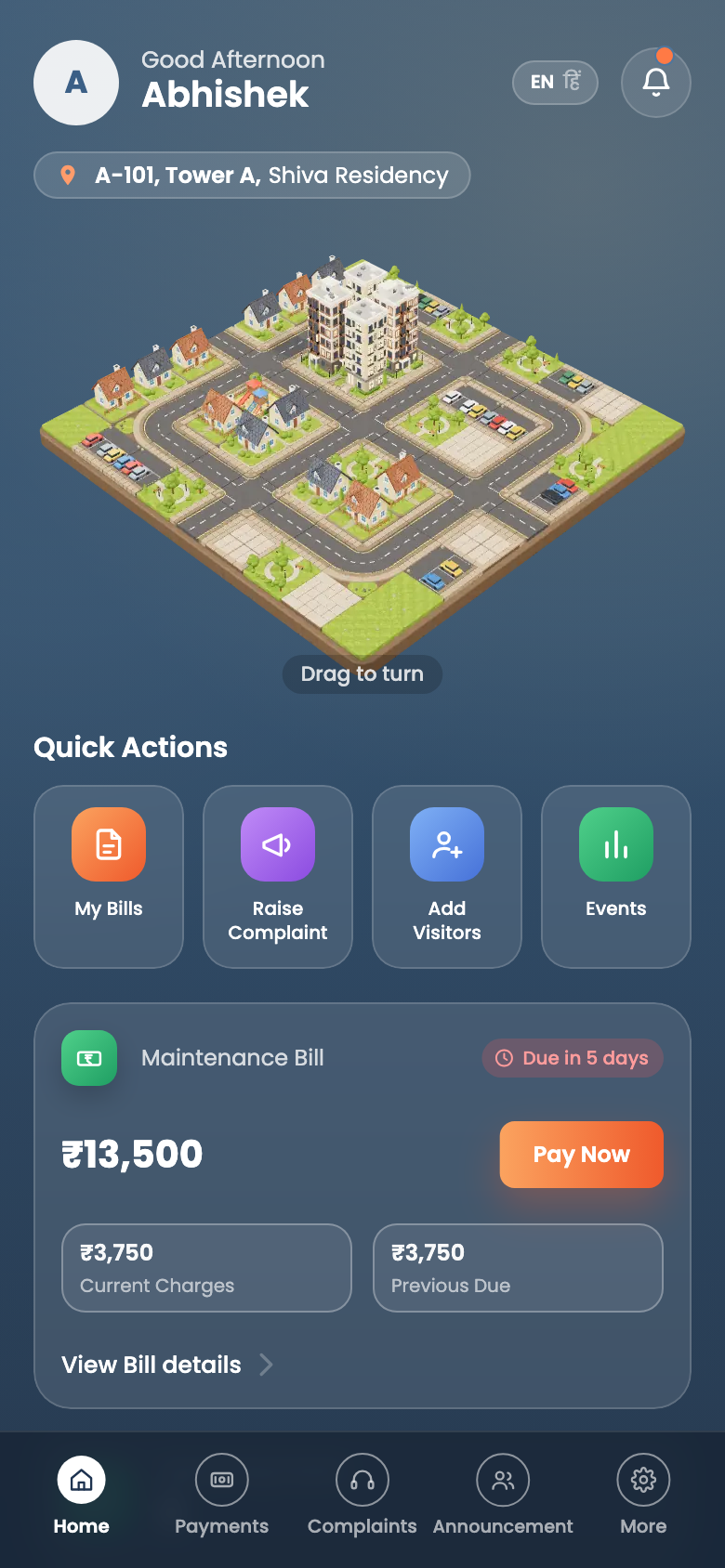 Resident home screen